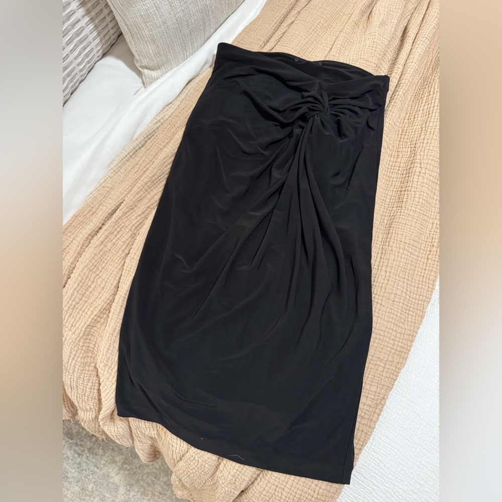 Black bodycon midi skirt with twist front detail